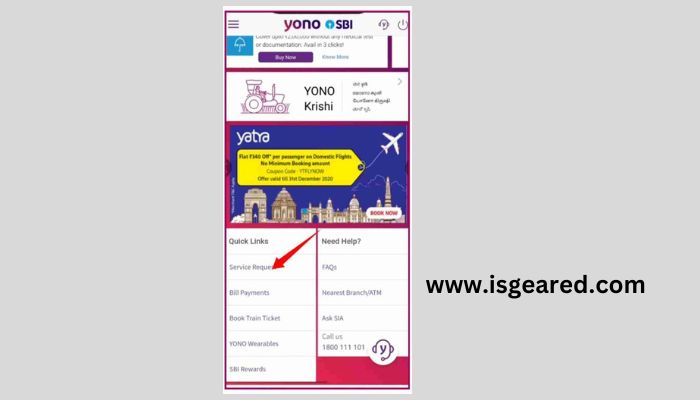 sbi yono service request